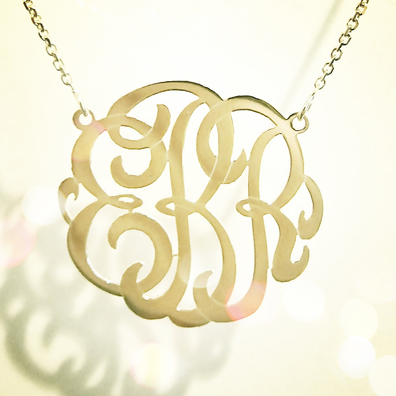 Monogram Necklace Gold
 Small 14k Gold Monogram Necklace yellow rose or white gold