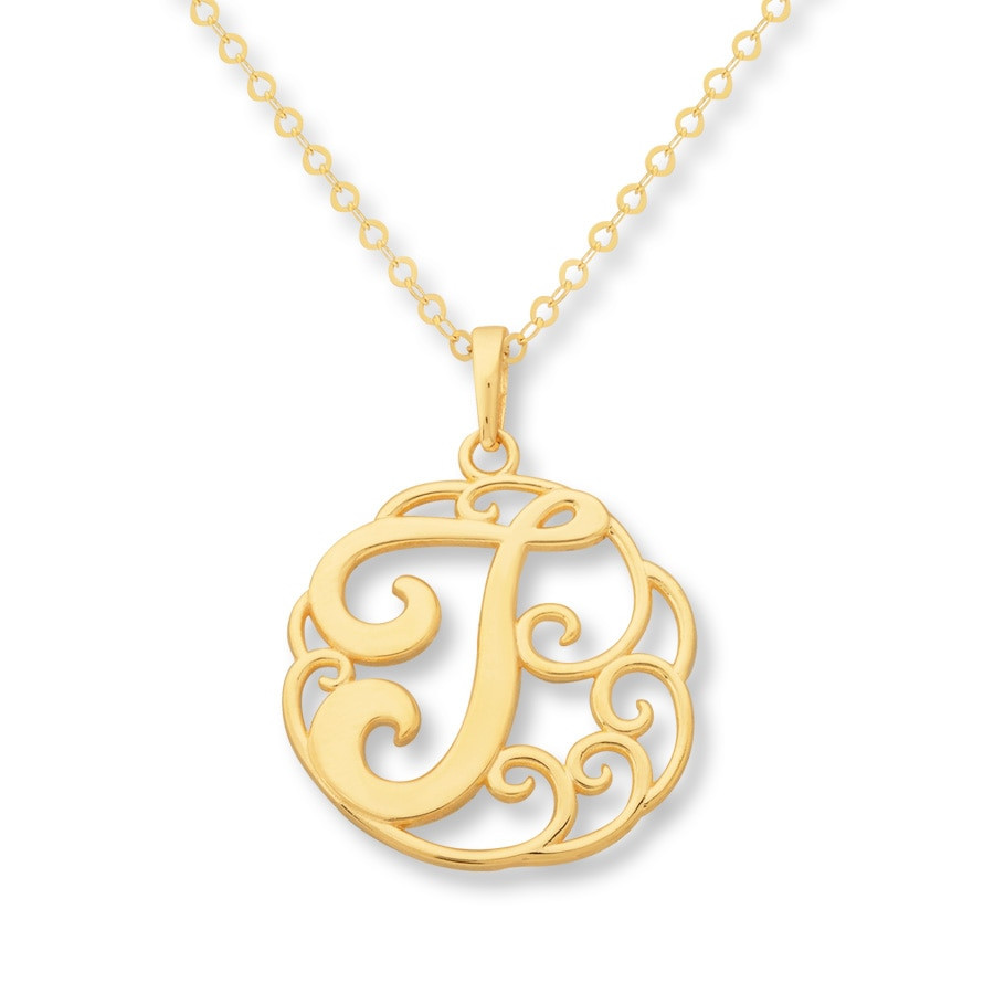 Monogram Necklace Gold
 Monogram Necklace Initial "T" 14K Yellow Gold