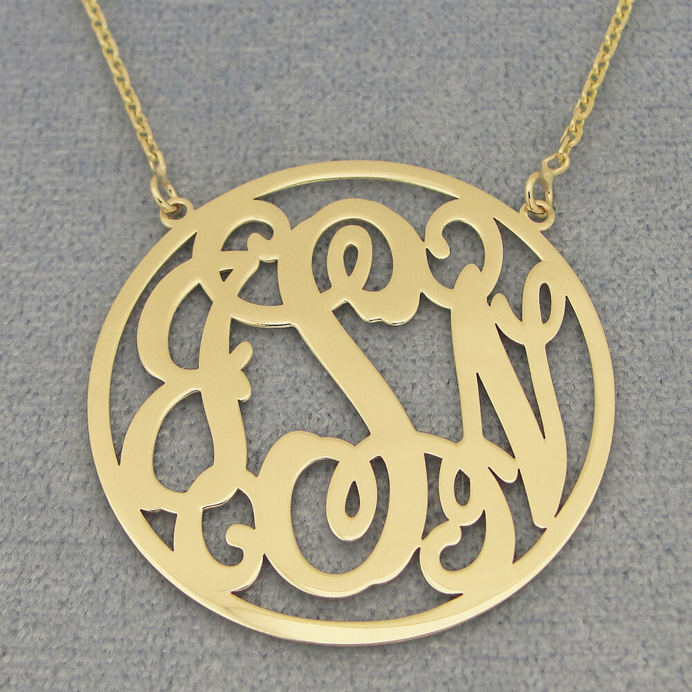 Monogram Necklace Gold
 Solid 14k Gold 3 Initials Circle Monogram Necklace 1 1 4