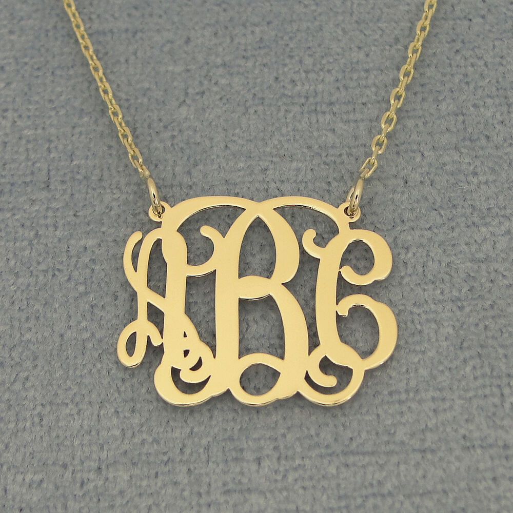 Monogram Necklace Gold
 Small 14kt Gold 3 Initials Monogram Necklace 3 4 inch wide