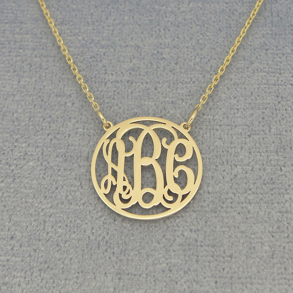 Monogram Necklace Gold
 Small 14k Solid Gold Circle Monogram Necklace 5 8 inch