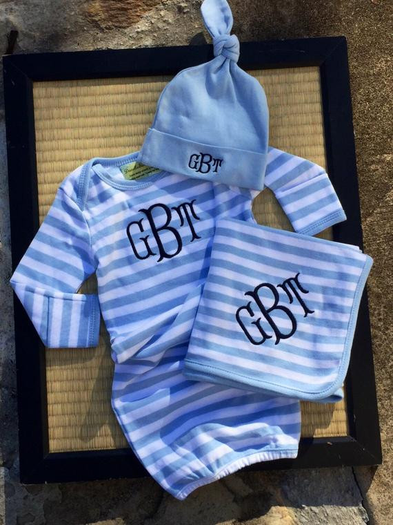 Monogrammed Baby Boy Gifts
 3 piece monogrammed baby boy gown t set Baby by
