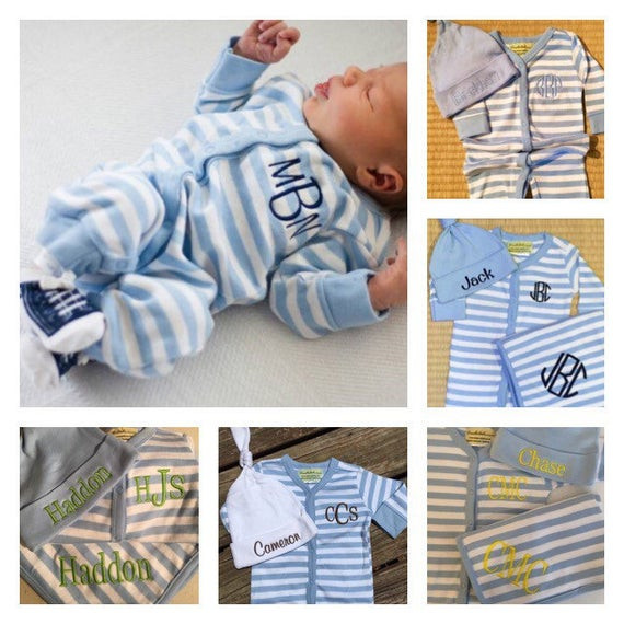 Monogrammed Baby Boy Gifts
 3 piece striped monogrammed baby boy t set Baby Boy Gift