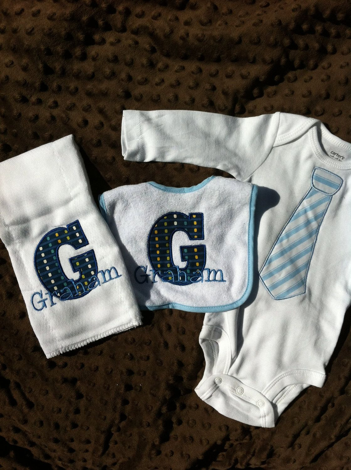 Monogrammed Baby Boy Gifts
 Personalized Baby Boy Gift Set esie Burp Cloth Bib