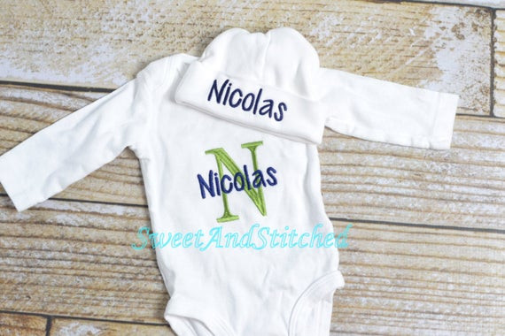 Monogrammed Baby Boy Gifts
 Personalized baby boy t set in green and blue baby boy