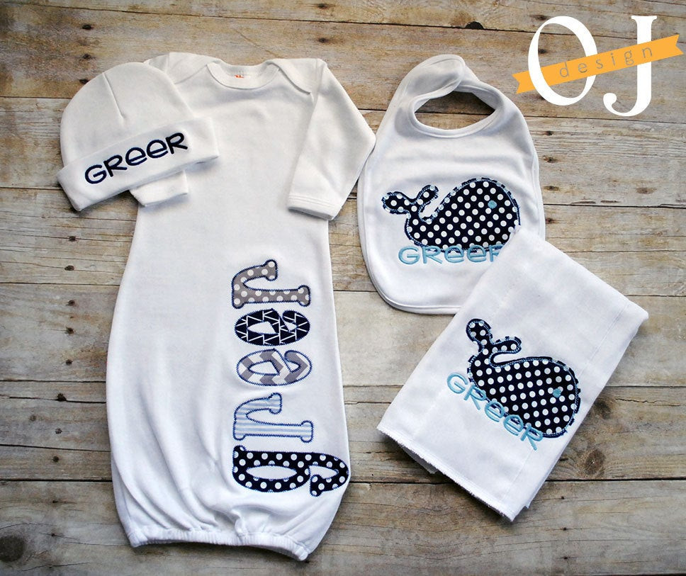 Monogrammed Baby Boy Gifts
 Personalized Name Baby Boy Whale Newborn Gift Set Infant