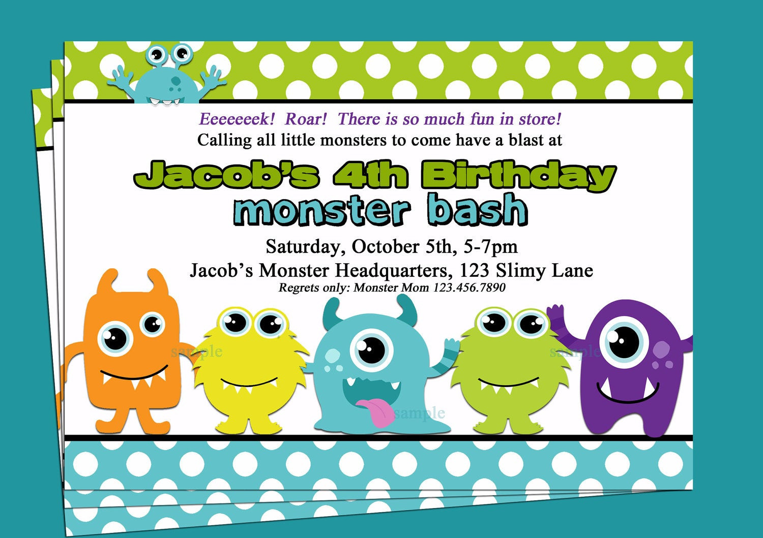 Monster Birthday Invitations
 Monster Invitation Printable or Printed with FREE SHIPPING