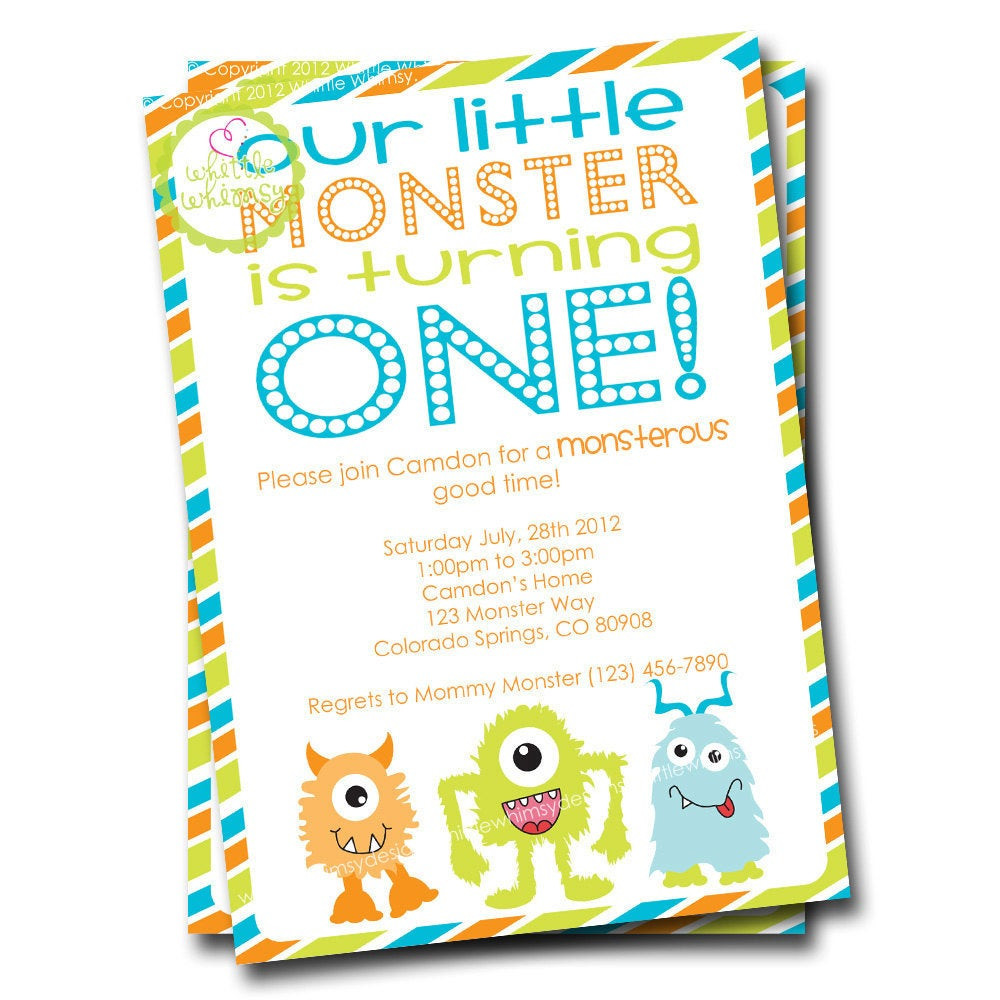 Monster Birthday Invitations
 Our Little Monster Birthday Invitation CUSTOM by whittlewhimsy
