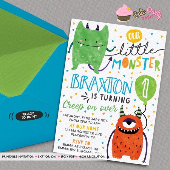 Monster Birthday Invitations
 Little Monster Birthday invitations DIY printable Monster