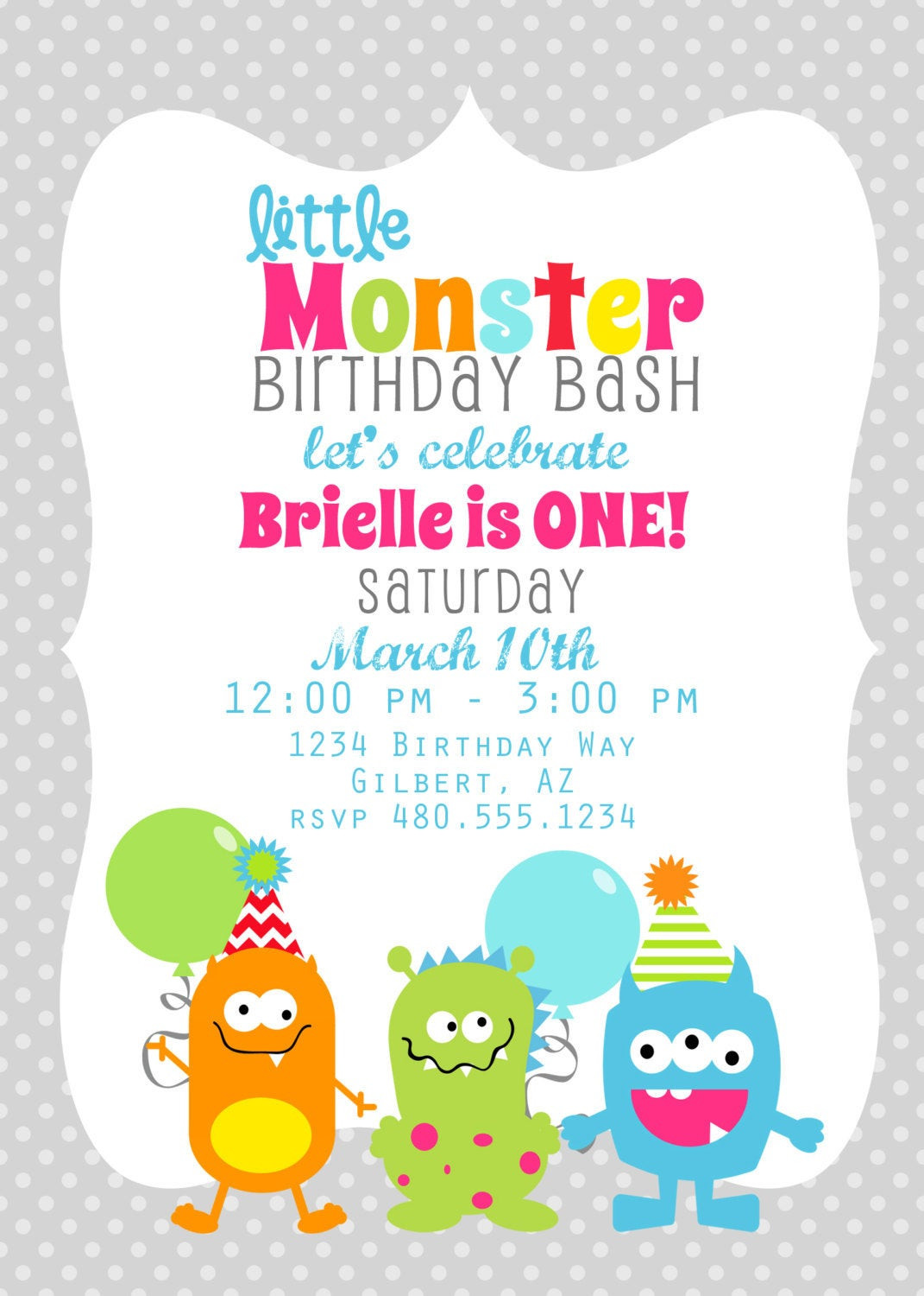 Monster Birthday Invitations
 PRINTABLE PARTY INVITATION Little Monster Birthday or Baby