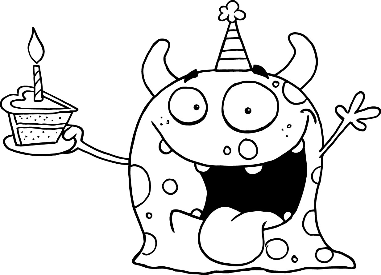 Monster Coloring Pages Printable
 printable happy monster celebrates birthday for kids