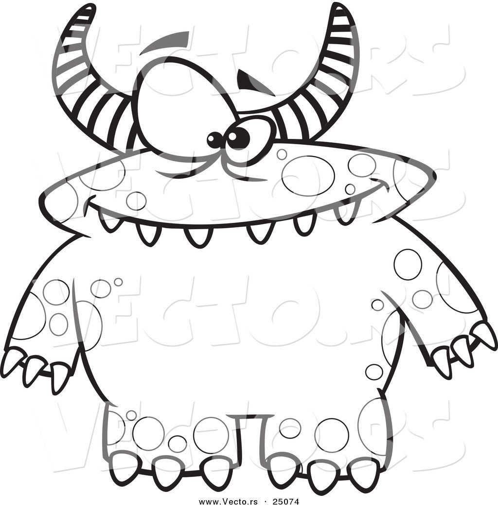 Monster Coloring Pages Printable
 vector of cartoon spotted and horned monster outlined