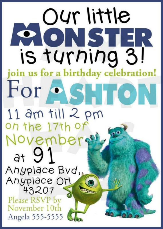 Monster Inc Birthday Invitations
 DIY Monsters Inc Birthday Invitation PERSONALIZED name ANY
