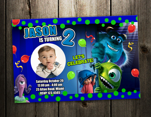 Monster Inc Birthday Invitations
 Monsters Inc university BIRTHDAY PARTY INVITATION CARD