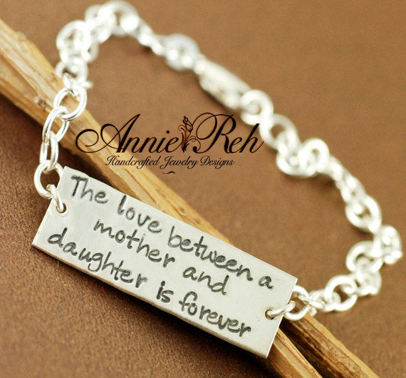 Mother Daughter Bracelet
 Mother and Daughter Bracelet Hand Stamped Sterling by AnnieReh