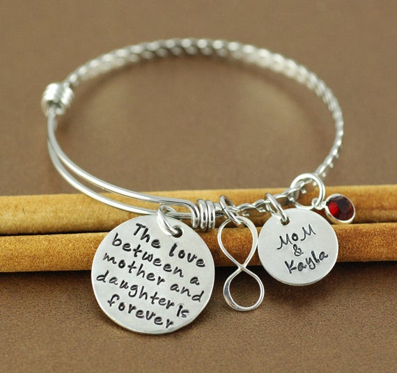 Mother Daughter Bracelet
 Personalized Hand Stamped Bangle Bracelet Mother & by AnnieReh