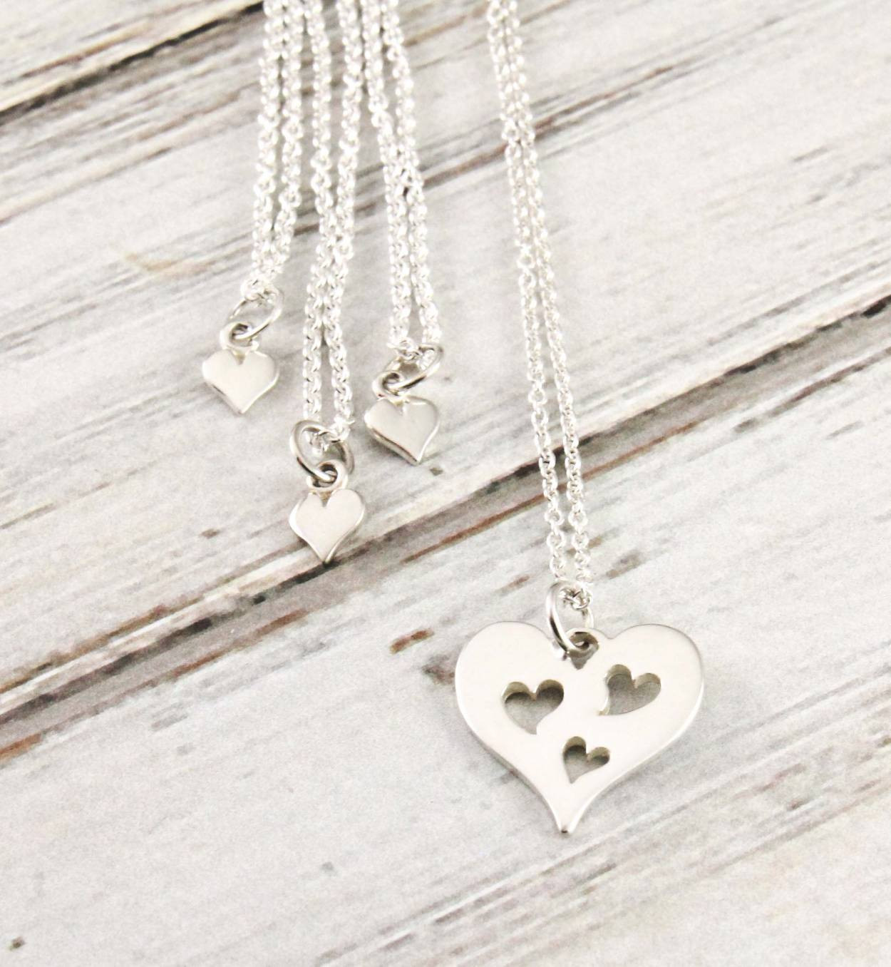 Mother Daughter Necklace Set
 Silver hearts of my heart necklace set Mother Daughter