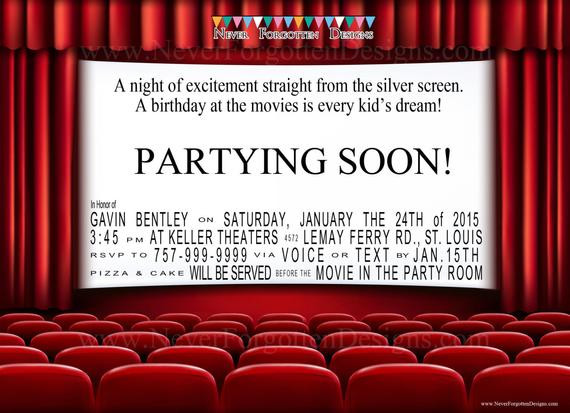 Movie Theatre Birthday Party
 Movie Theater Birthday Party Invitations for a Night at the