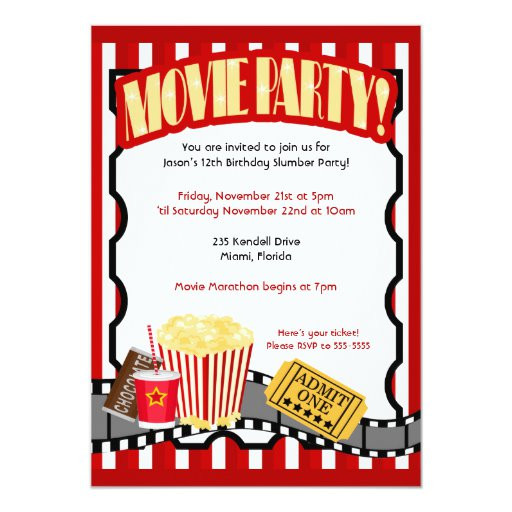 Movie Ticket Birthday Invitation
 MOVIE PARTY Ticket Birthday Invitations