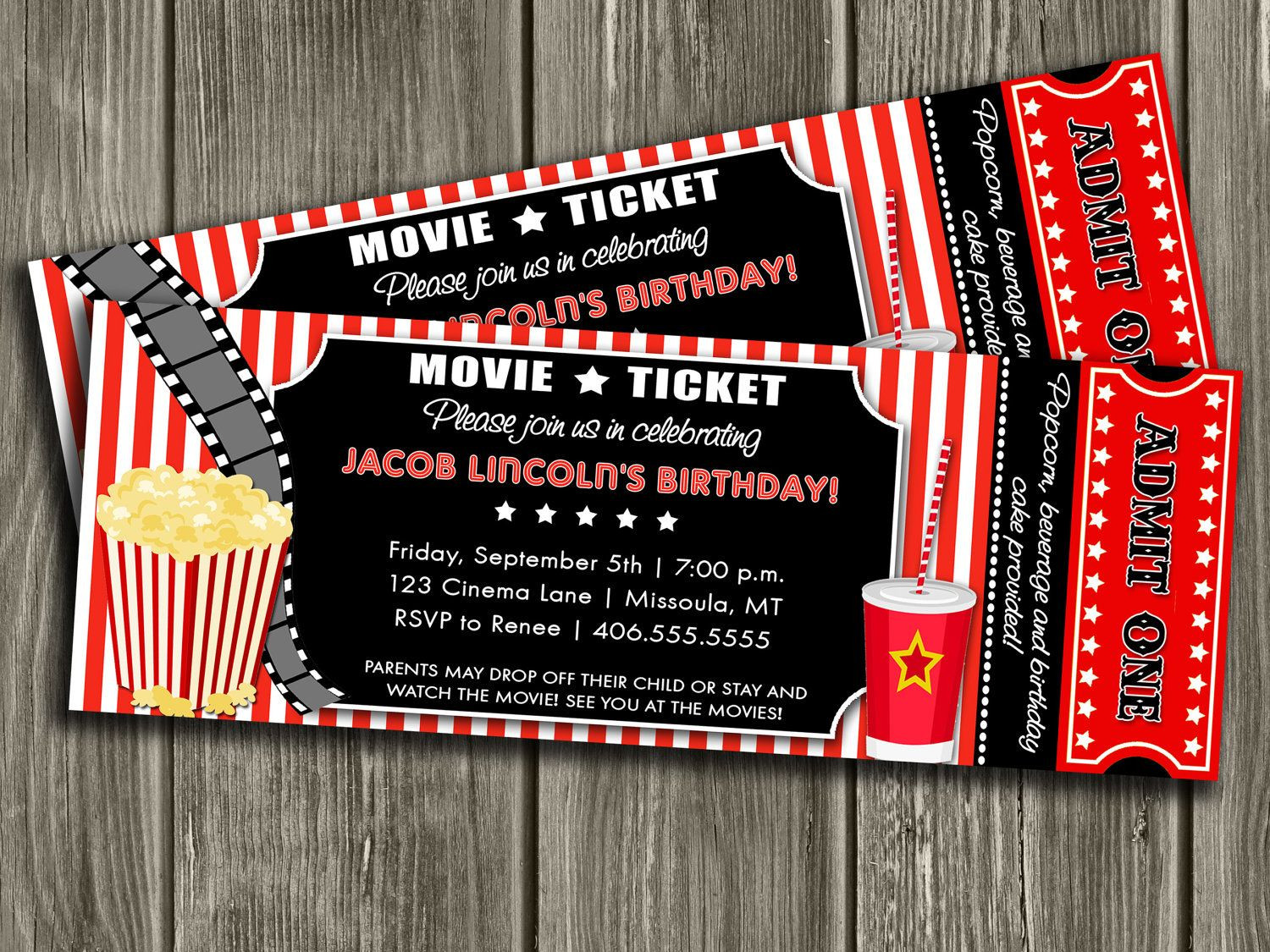 Movie Ticket Birthday Invitation
 Movie Ticket Invitation FREE thank you card included