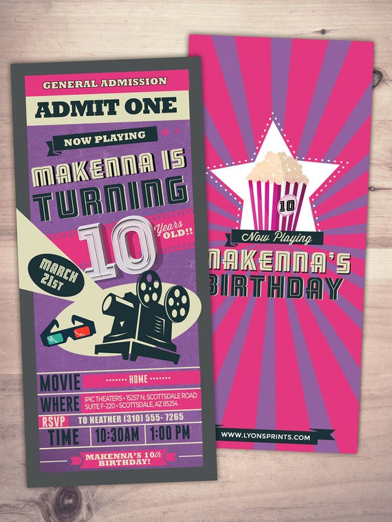 Movie Ticket Birthday Invitation
 Movie ticket Invitations birthday movie theater invite