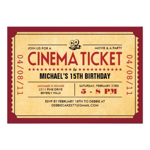 Movie Ticket Birthday Invitation
 Retro Movie Ticket Invitations 5" X 7" Invitation Card