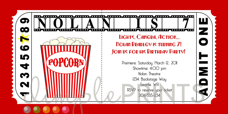 Movie Ticket Birthday Invitation
 Movie Ticket Printable Birthday Invitation Dimple Prints