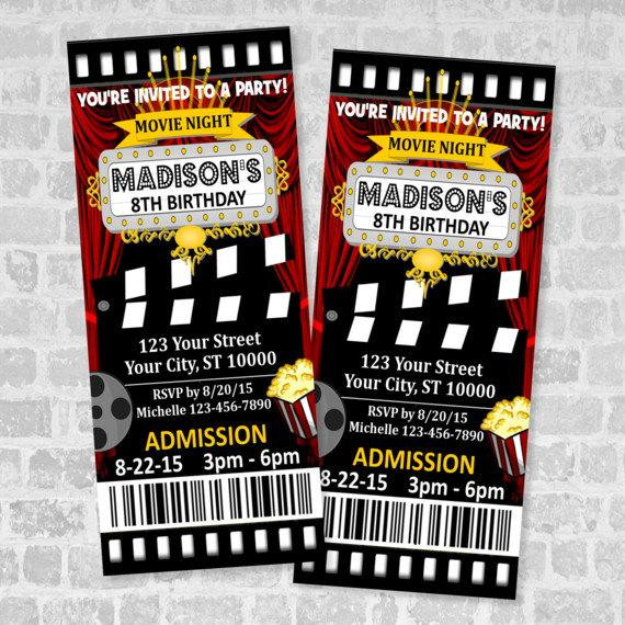 Movie Ticket Birthday Invitation
 Movie Ticket Birthday Party Invitation Custom Movie Night