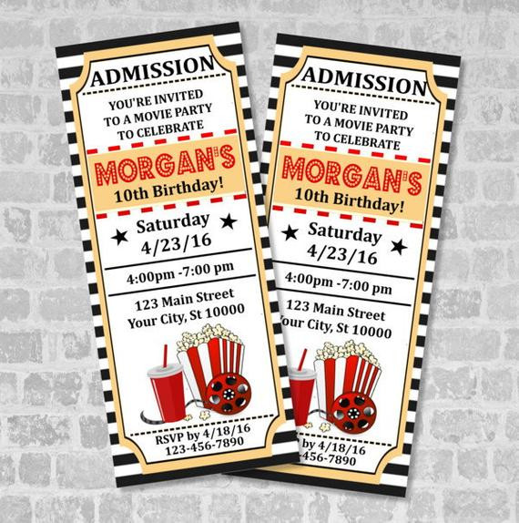 Movie Ticket Birthday Invitation
 Movie Ticket Birthday Party Invitation Custom Vintage Style