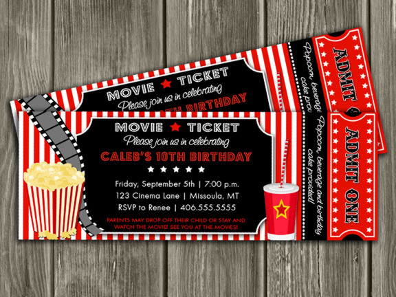 Movie Ticket Birthday Invitation
 Printable Movie Ticket Birthday Invitation Movie Night