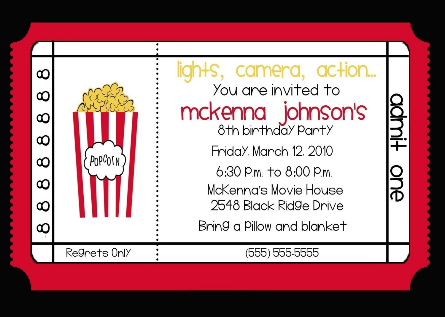 Movie Ticket Birthday Invitation
 Movie Theater Birthday Party Invitation by nattysuedesigns1