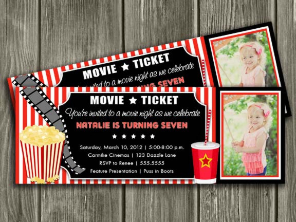 Movie Ticket Birthday Invitation
 Printable Movie Ticket Birthday Invitation Movie Night