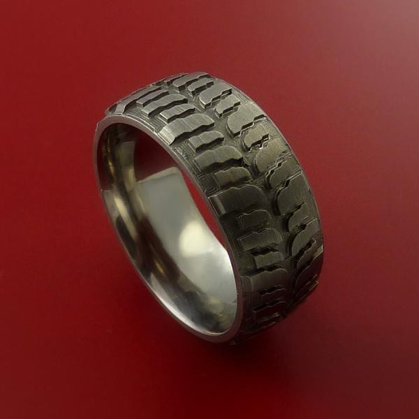 Mudding Wedding Rings
 Titanium Ring with Mud Tire Tread Pattern Inlay Custom