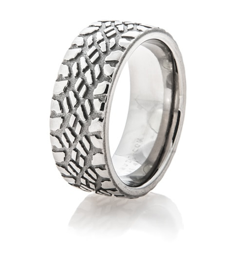 Mudding Wedding Rings
 Men s Titanium Goodyear Mud Tire Ring