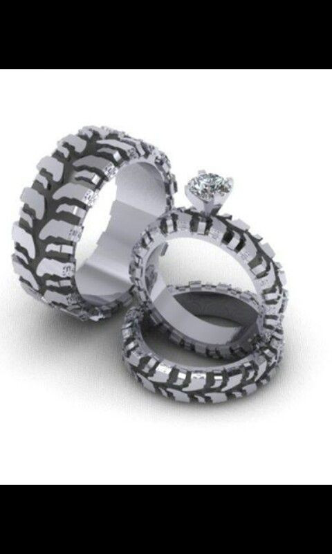 Mudding Wedding Rings
 Mud tire tread wedding ring set Rings