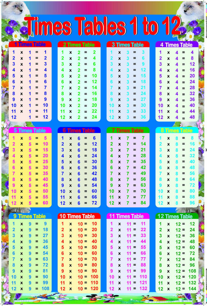 Multiplication Table For Kids
 A2 Size Laminated Educational Times Tables Timetable