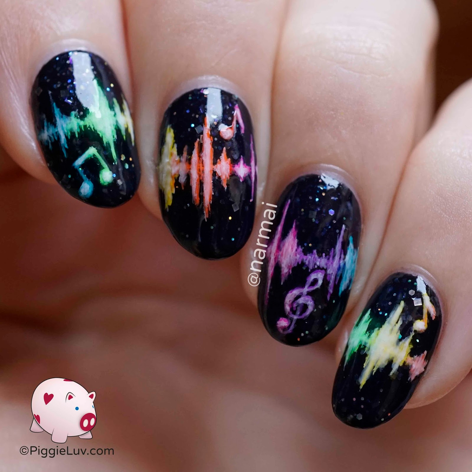 Music Nail Designs
 PiggieLuv Freehand sound waves nail art