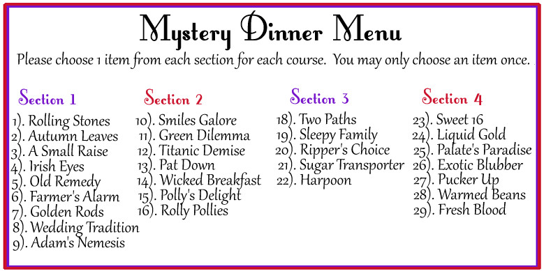 Mystery Dinner Party Ideas
 Mystery Dinner – Red Hats Victoria