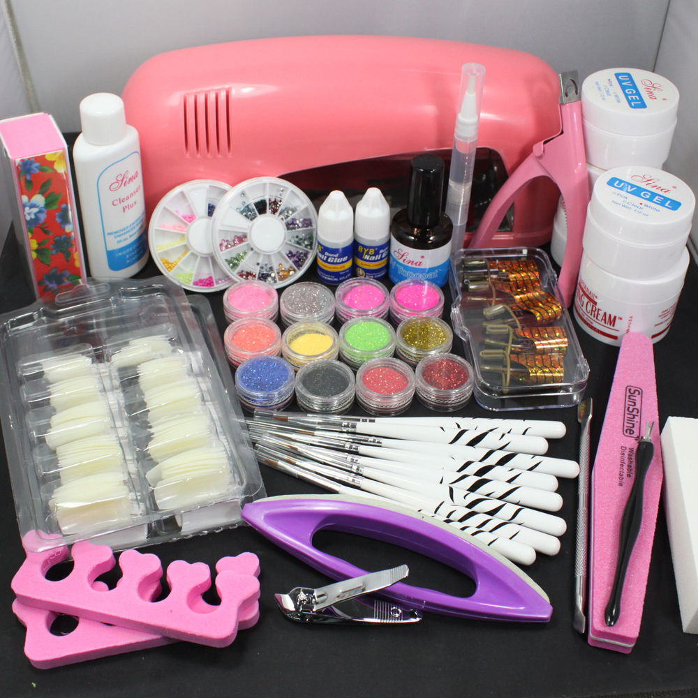 Nail Art Accessories
 Pro Nail Art UV Gel Kits Tools Pink UV lamp Brush Tips