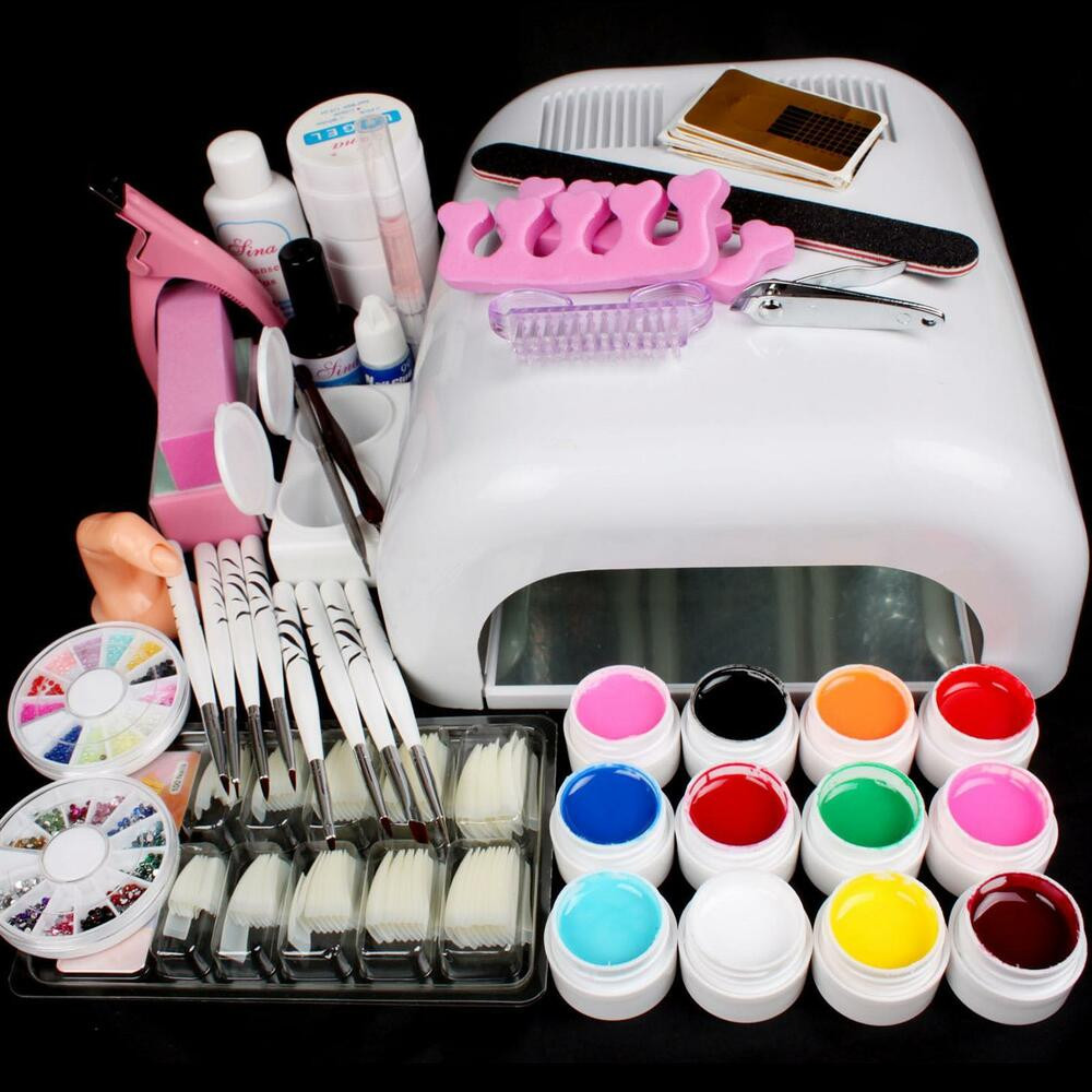 Nail Art Kit Full Set
 Pro Full 36W White Cure Lamp Dryer & 12 Color UV Gel Nail