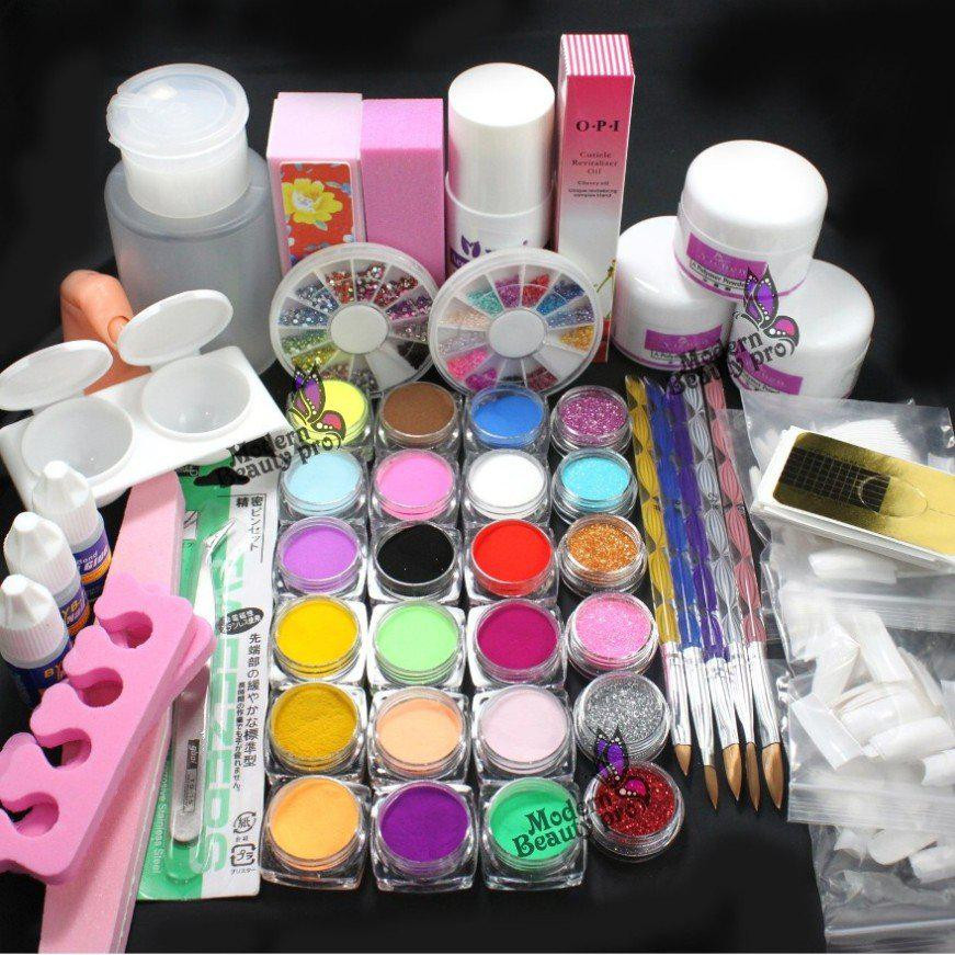 Nail Art Kit Full Set
 Pro Full Acrylic Glitter Powder Glue French Nail Art 500