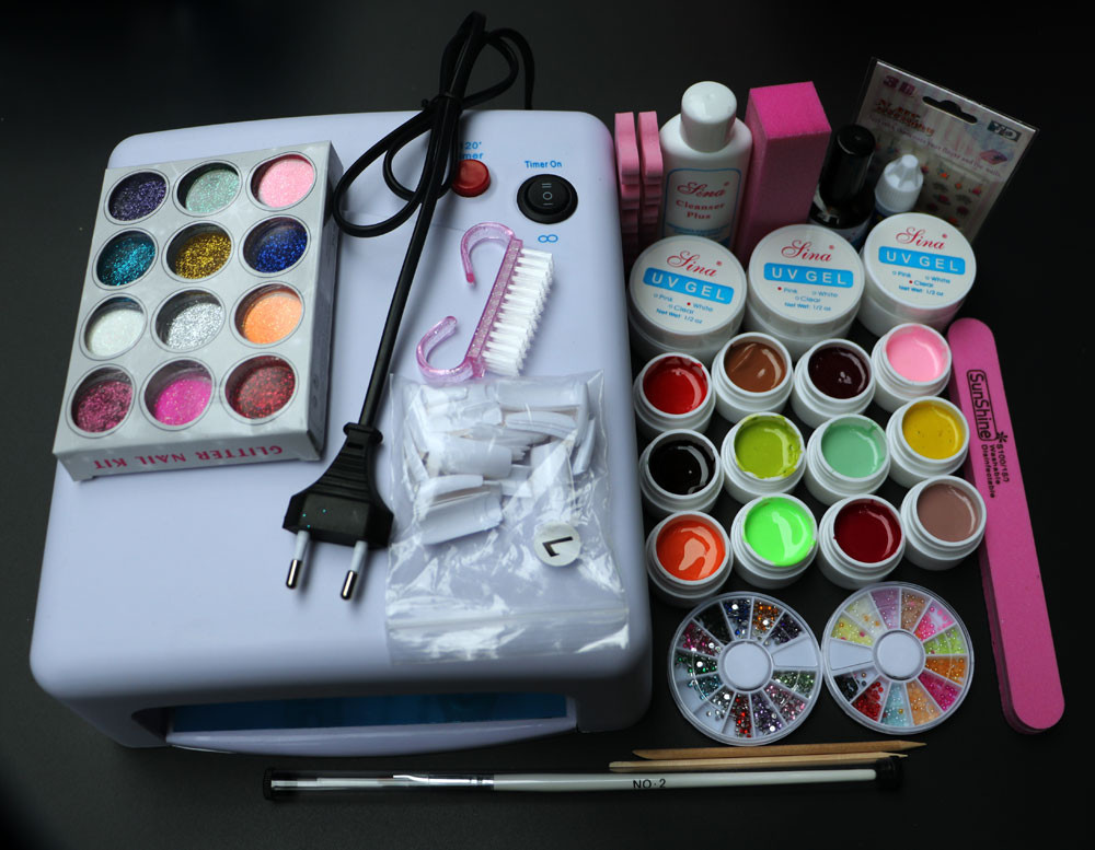 Nail Art Kit Full Set
 Full Set 12 color UV Gel Kit Brush Nail Art Set 36W