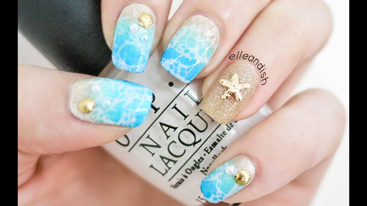 Nail Art Site:youtube.com
 Water Spotted Beach Nails 2 Ways