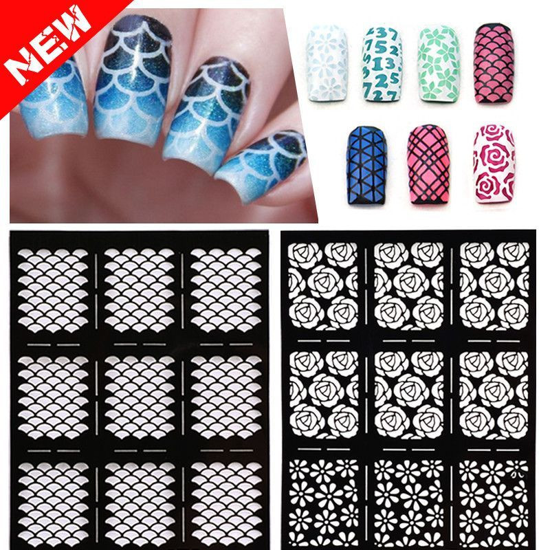 Nail Art Stencil Stickers
 1sheet New Reusable Stamping Nail Art Hollow Stickers
