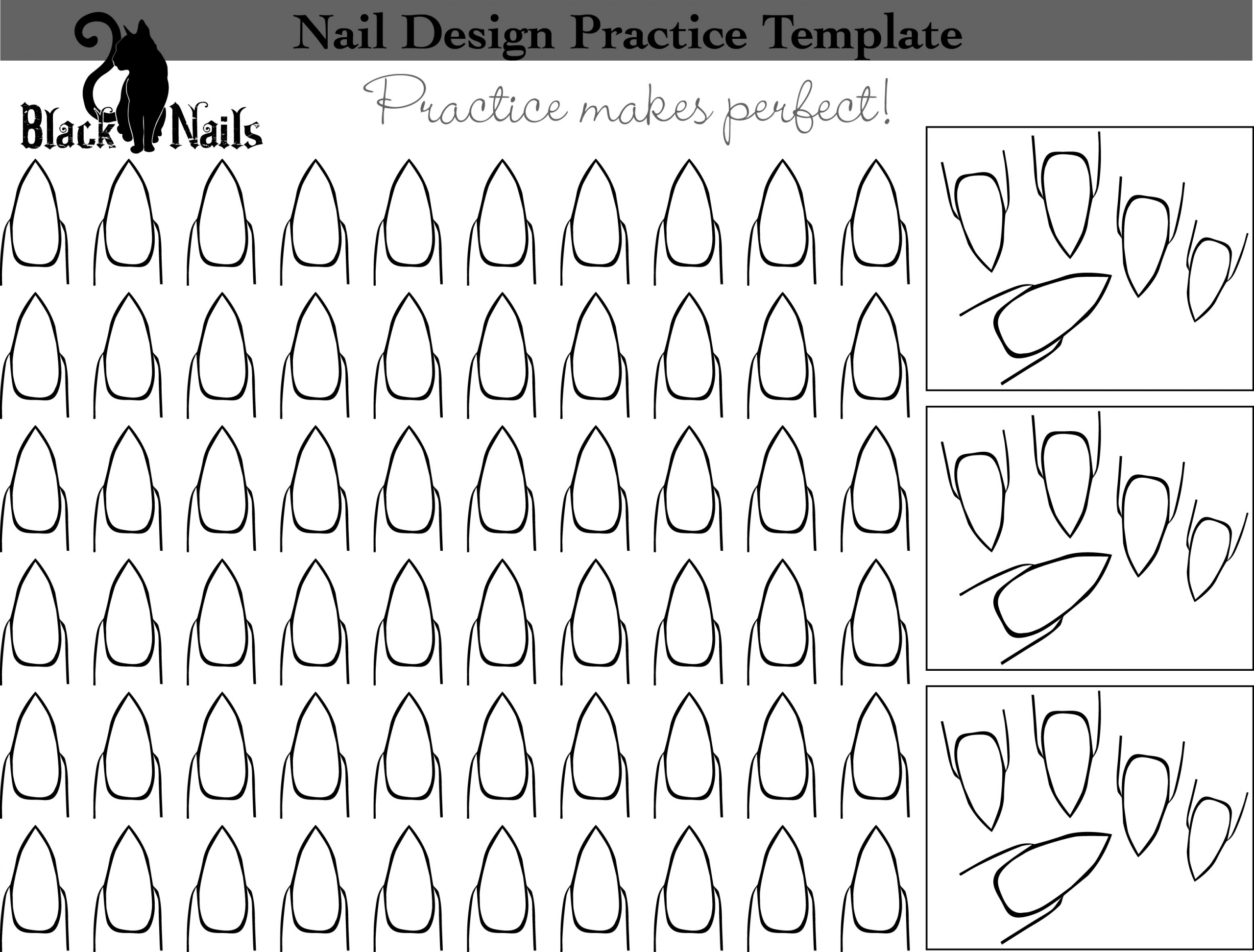 Nail Art Template
 Stiletto Nail Art Design Practice Sheet