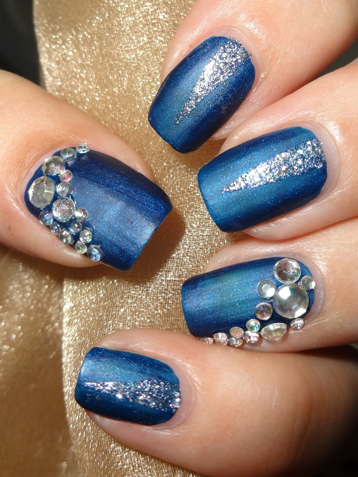 Nail Art With Gems
 Wendy s Delights Blue & Silver Mani using 3D Nail Art