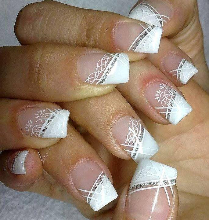 Nail Design For Wedding
 White Diagonal French Tip Wedding Nail Art