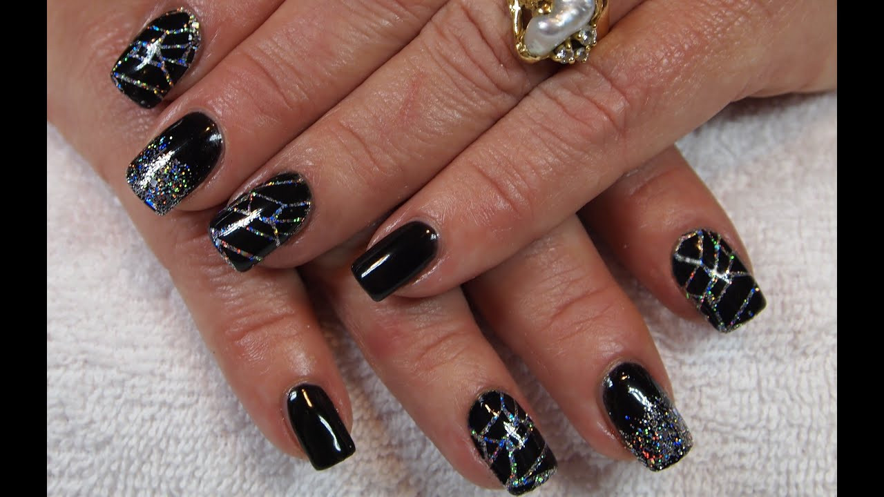 Nail Designs Black
 Stunning Black Gel Nails with Holo Silver Glitter