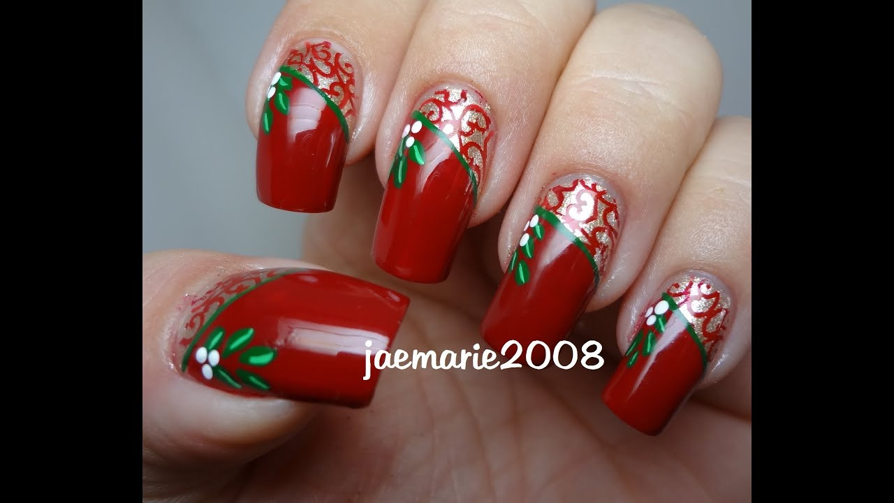 Nail Designs Christmas
 Vintage Mistletoe Christmas Nail Design