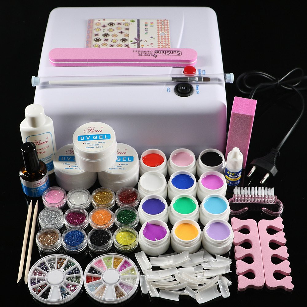 Nail Designs Kit
 ATT 76 Professional Full Set 12 color UV Gel Kit Brush
